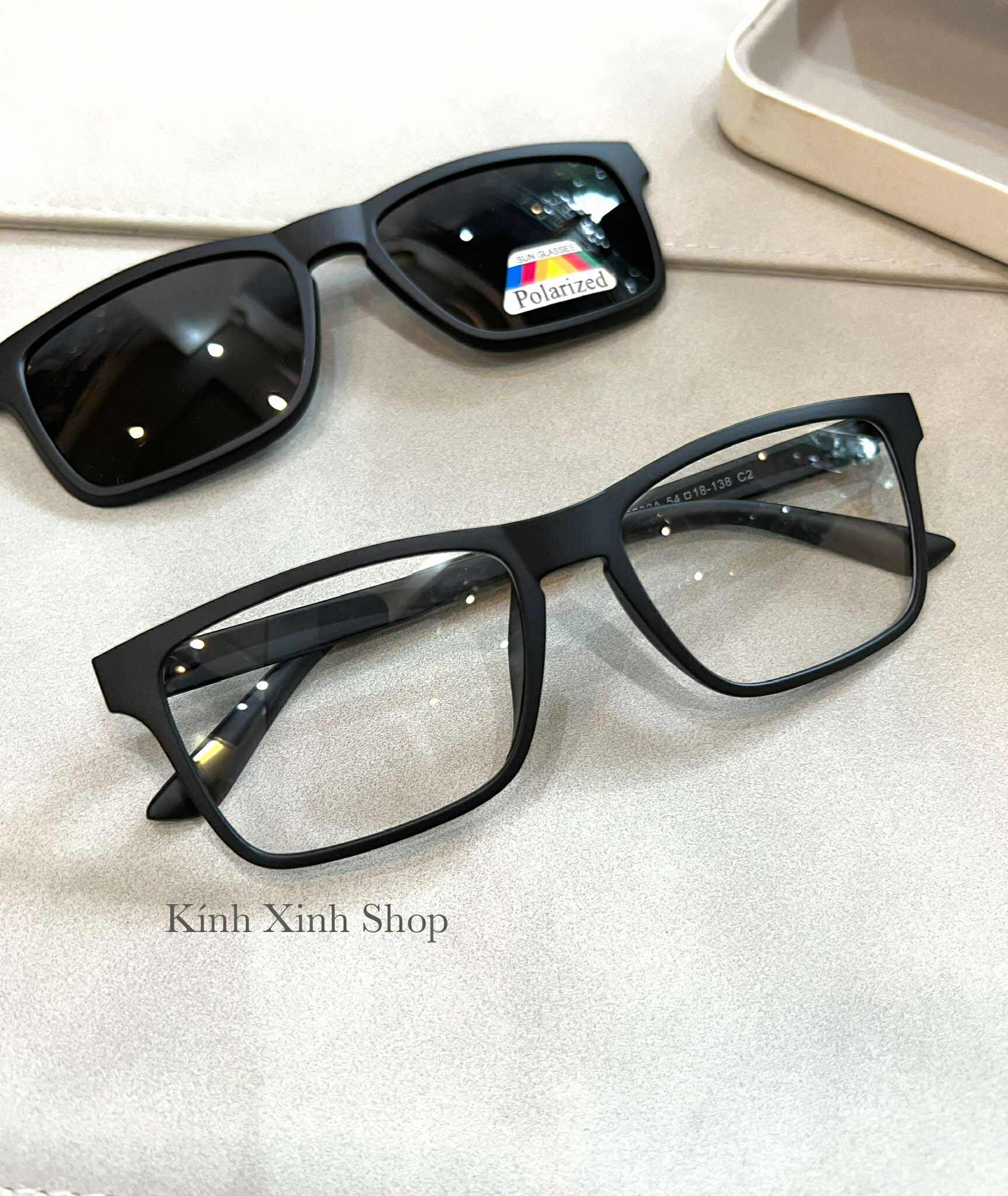 Kính Mắt Cận Râm, Kính Mắt Vuông Basic Unisex 2 Tròng 2in1 Cho Nam và Nữ