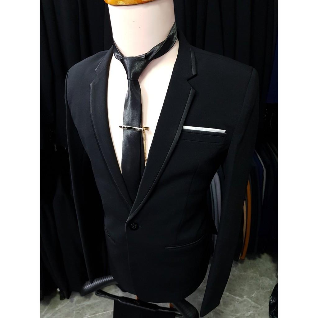 Bộ vest nam body kiểu viền đen đơn giản phong cách