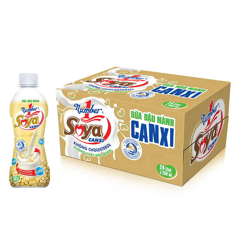 Thùng 24 chai Sữa đậu nành Number 1 Soya Canxi chai PET 268 ml