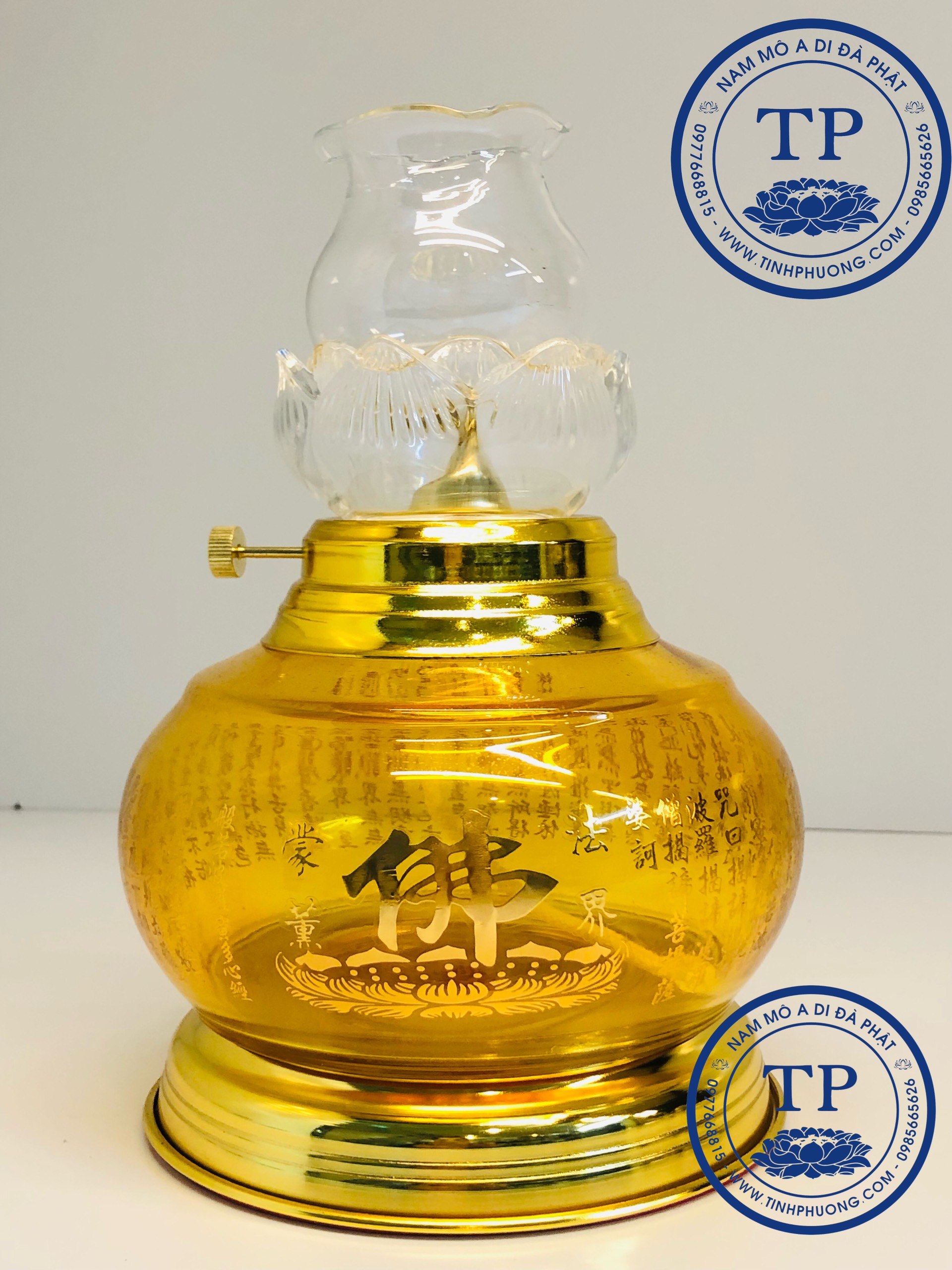 ĐÈN THỜ DẦU KHẮC TÂM KINH VÀ CHỮ PHẬT  ( SẢN PHẨM CÓ NHIỀU KÍCH THƯỚC KH9988