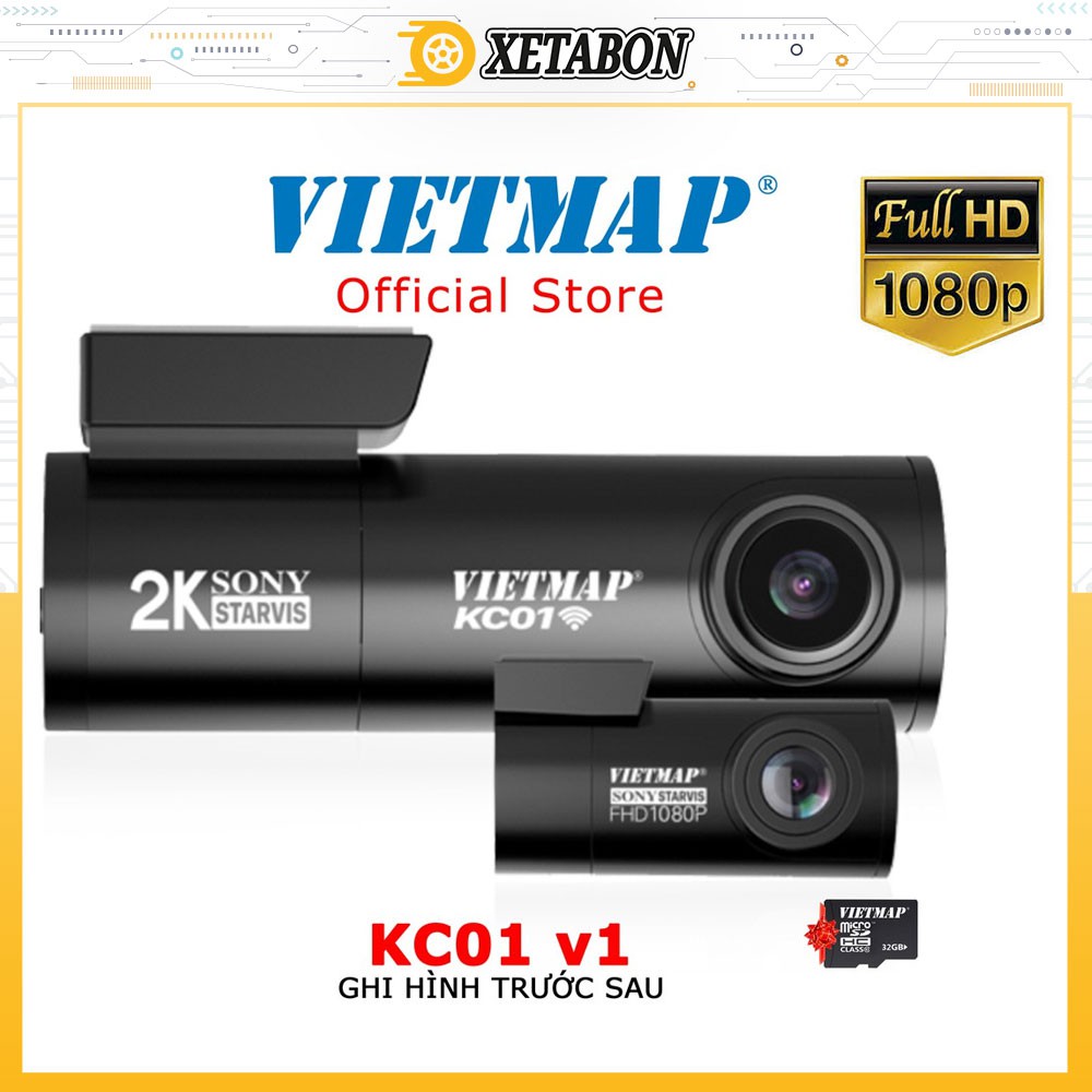 CAMERA VIETMAP KC01-Ghị Hình Trước Sau, Kết Nối Wifi - Độ Phân Giải 2K, Cam Sau Full HD