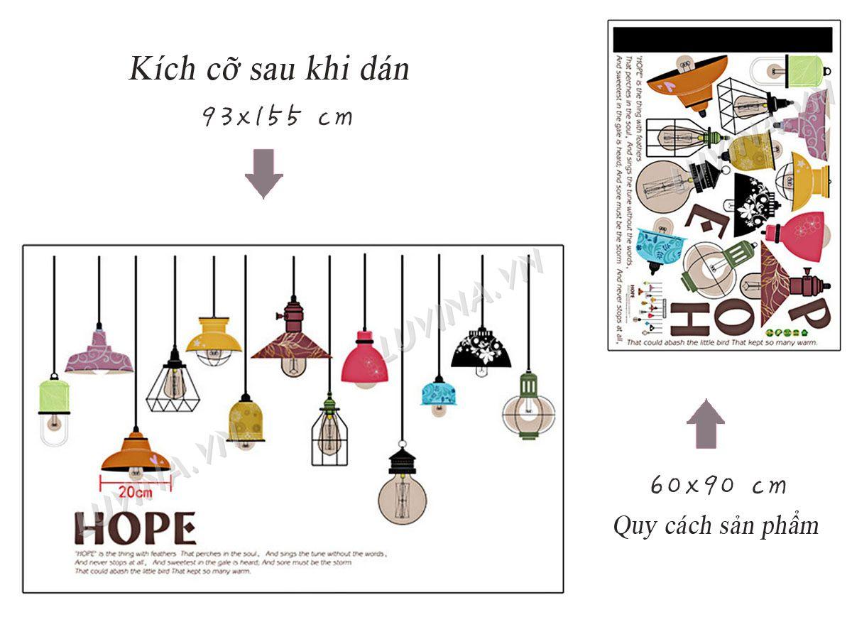 DECAL DÁN TƯỜNG CHÙM ĐÈN HOPE VÀ CÔ GÁI XE ĐẠP