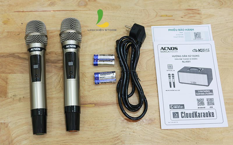 Loa kéo Acnos NL4501 - Loa di động thùng gỗ công suất 450W tặng kèm micro không dây chống hú - Hàng nhập khẩu