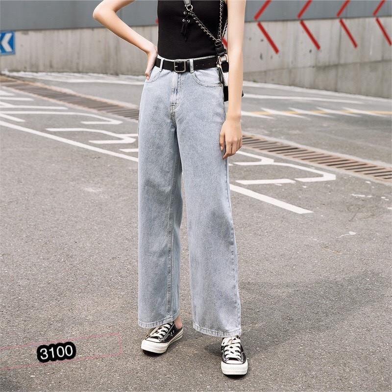 QUẦN JEAN DÀI ỐNG RỘNG LƯNG CAO TRƠN BASIC - QUẦN BÒ NỮ CULOTTES SUÔNG 61