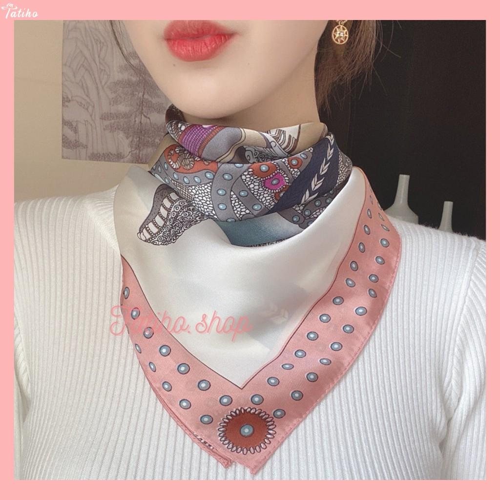 Khăn Lụa Vuông Yên Ngựa Nền Vàng Sang Trọng Chất Liệu Chiffon 70x70cm - Mã KL056