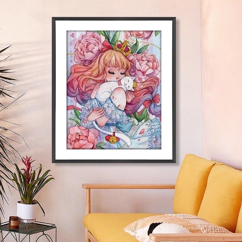 Bộ tranh đính đá hình cô gái độc đáo kích thước 30x40cm trang trí nhà cửa