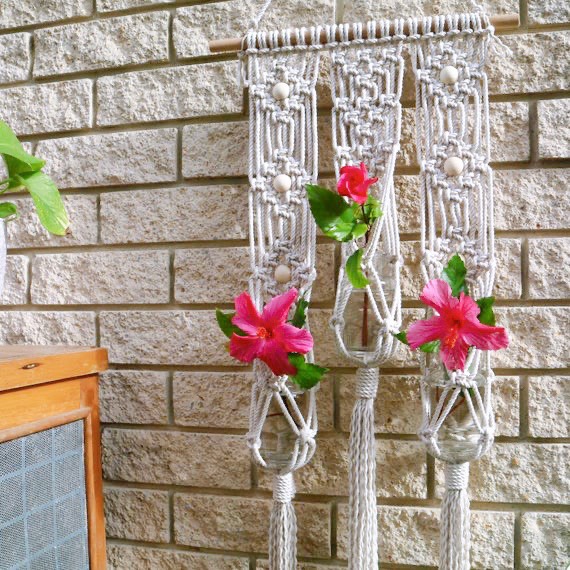03 Giỏ Treo Hoa, Chậu Cây Trang Trí Treo Tường Nghệ Thuật Tết Dây Thủ Công Macrame. Trang Trí Nhà Cửa, Quán Cafe, Homestay. GHT03