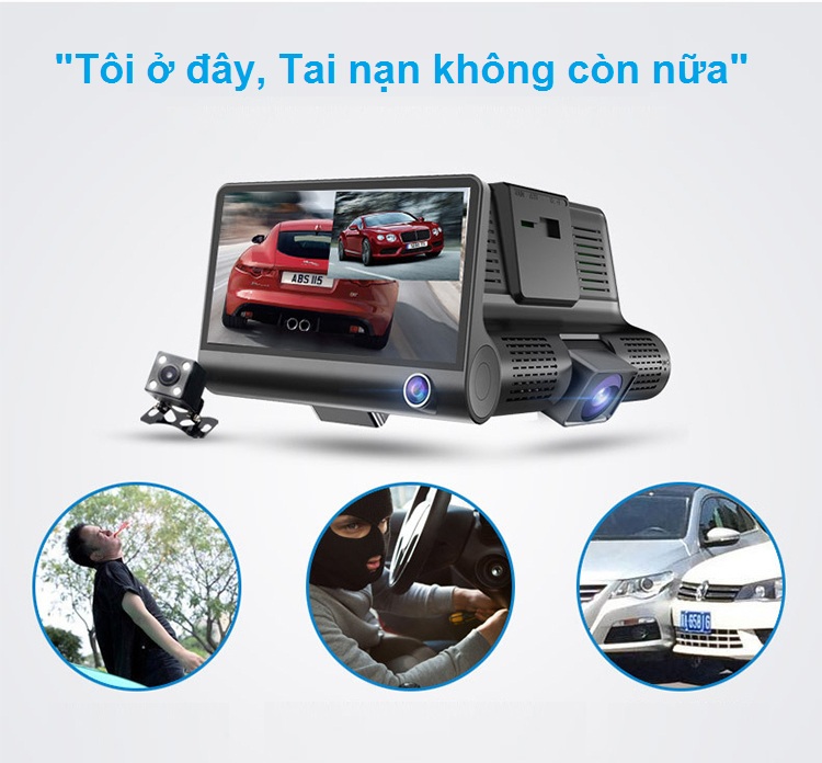 Camera Hành Trình Ô Tô 3 Ống Kính WDR Full HD 1080 Tặng Kèm Camera Lùi Cao Cấp AZONE