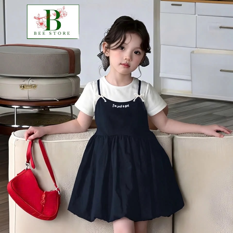 Set Đầm Bé Gái Áo Thun Babytee + Đầm Bí Từ 12-45KG Dành Cho Bé Gái