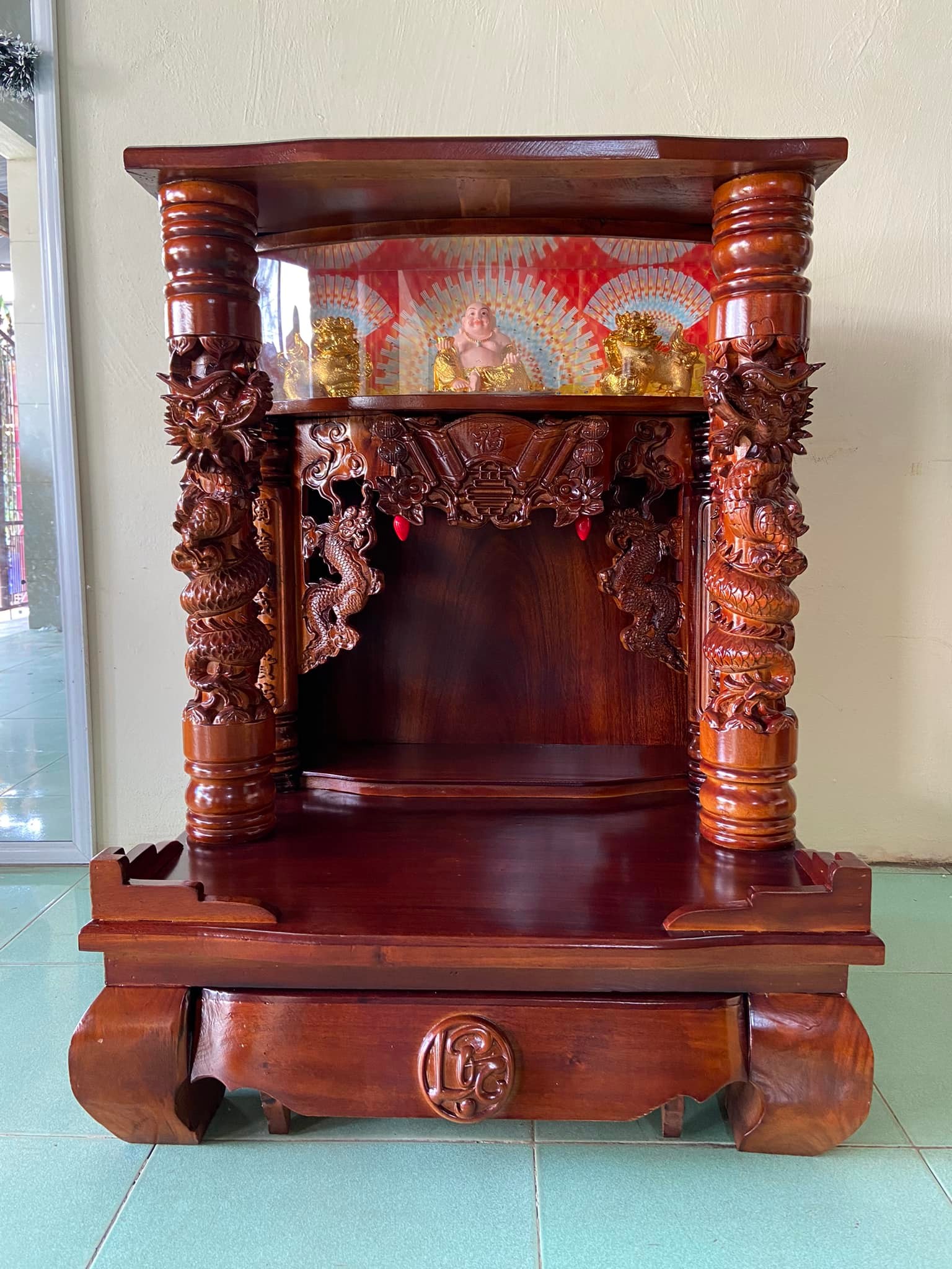 Bàn thờ thần tài ông địa mẫu Rồng Cuộn cao cấp, có hộp đèn 80 x 68 x 108CM