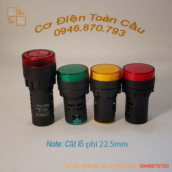 Đèn báo phi 22mm AD16-22D/S đầy đủ 3 màu Đỏ, Xanh, Vàng 220v 24v
