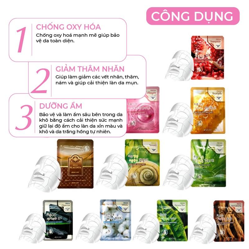 Mặt Nạ Giấy 3W Clinic Dưỡng Ẩm Trắng Da Giảm Mụn Fresh Mask Sheet Chăm Sóc Da Toàn Diện 23ml