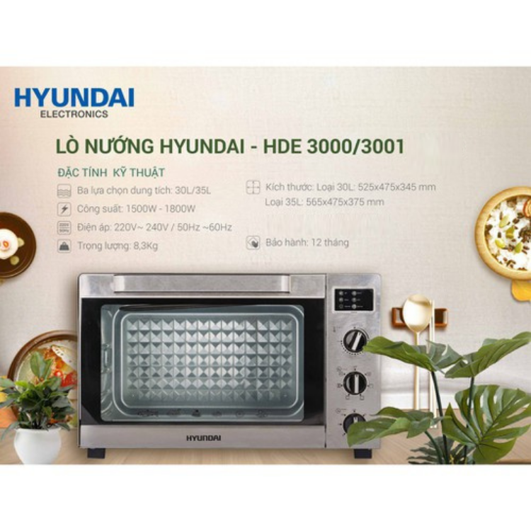 Lò Nướng Bếp Nướng Điện Đa Năng Hyundai HDE 3000S/ HDE 3001S Dung Tích 30L/35L Thương Hiệu Hàn Quốc - Hàng Chính Hãng Hyundai