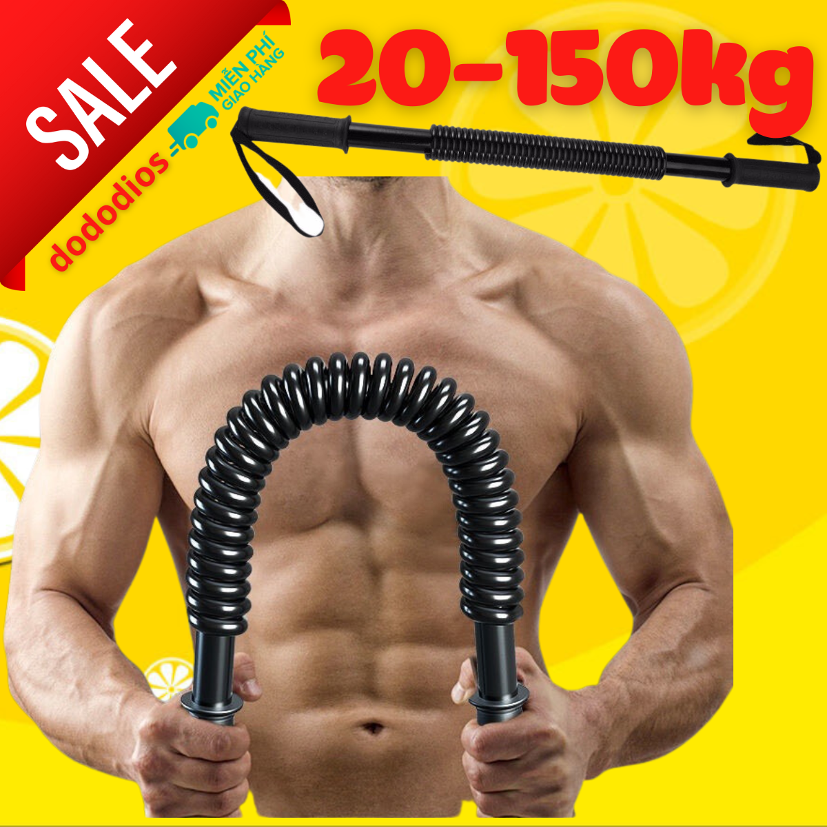 Gậy lò xo, Gậy Bẻ Tập Cơ Tay Gậy Lò Xo Lực 20kg, 25kg, 30Kg, 40kg, 50kg, 60kg - Hàng chính hãng dododios - gậy lò xo 100kg màu vàng