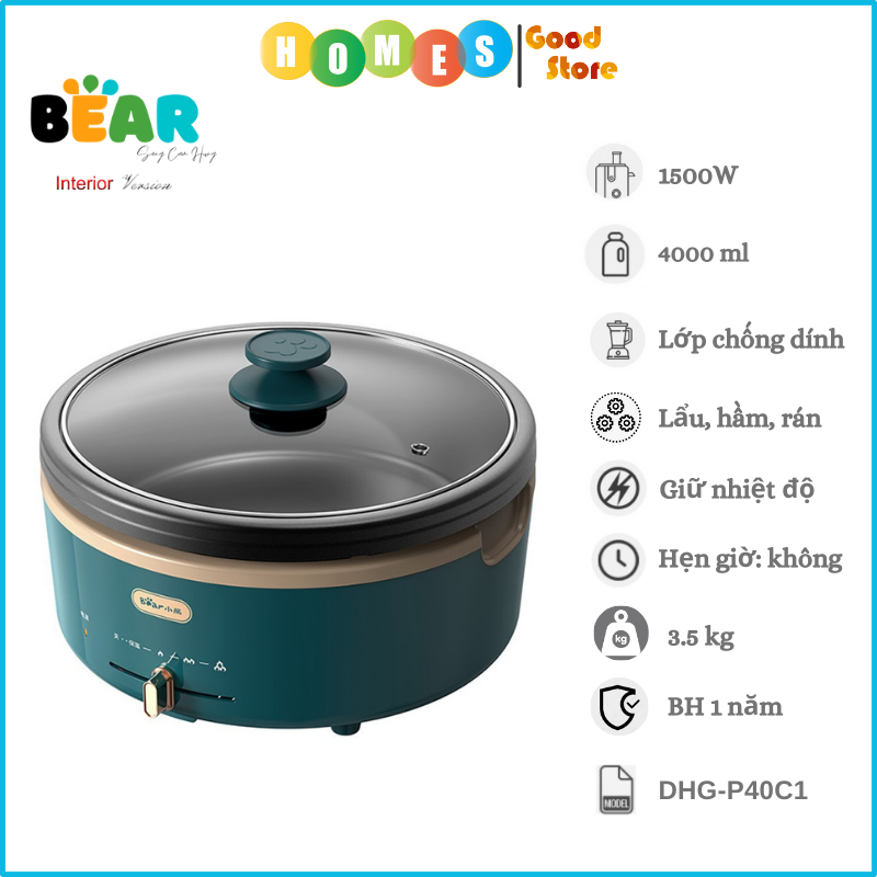 Nồi Lẩu Điện Đa Năng BEAR DHG-P40C1 Dung Tích 4L - Hàng Chính Hãng