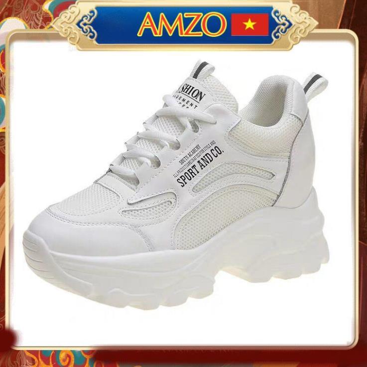 Giày Sneaker Nữ, Giày Thể Thao Nữ Giày Thể Thao Nữ Độn Đế 4-5Cm AMZO Màu Trắng Giá Tốt Bảo Hành 12Tháng