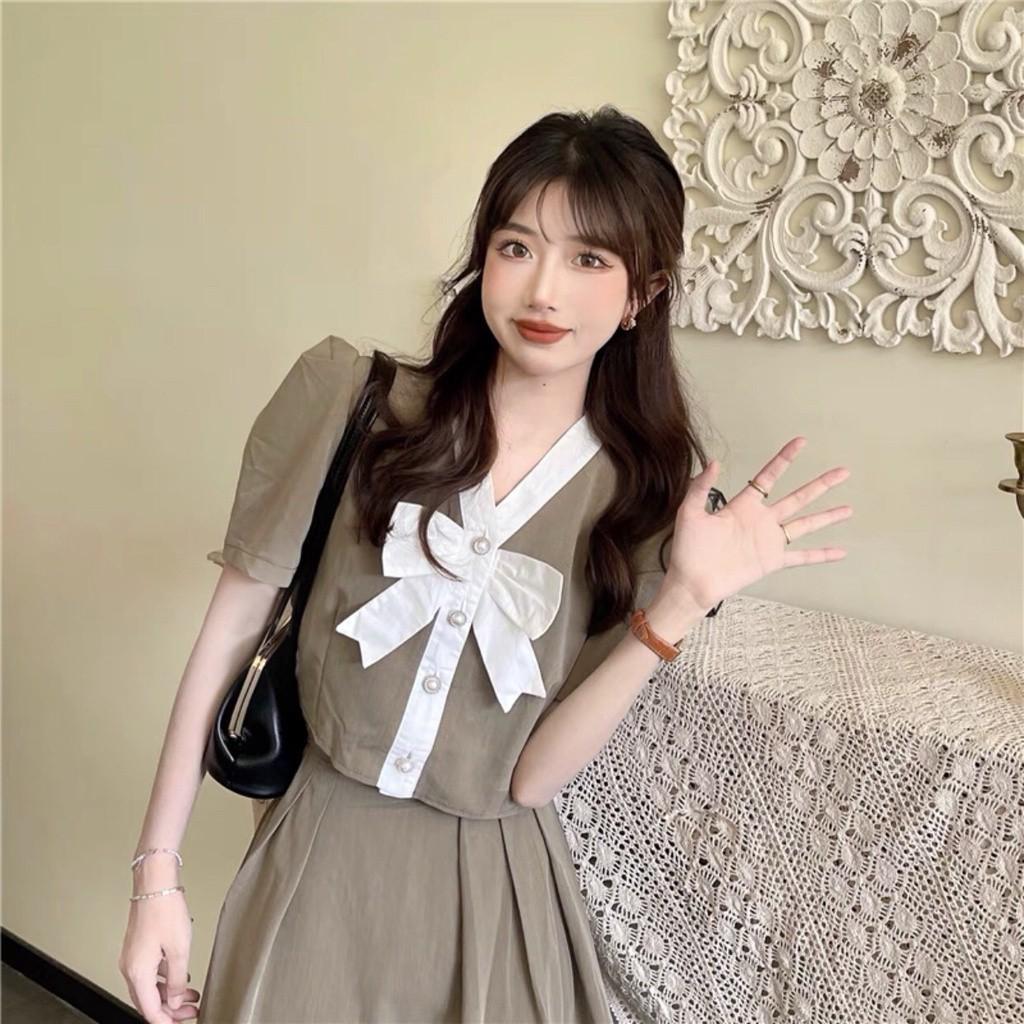 Set bộ gân đũi bèo viền set váy tiểu thư xinh xắn