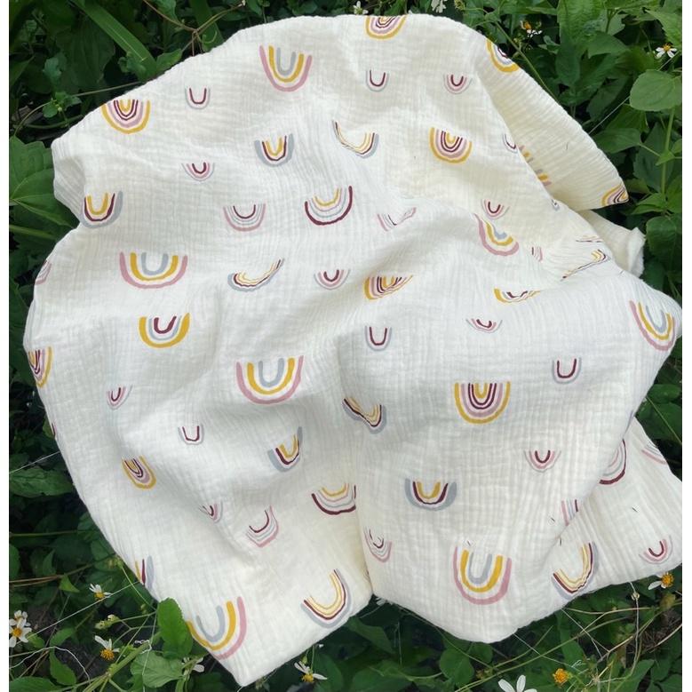 Vải xô muslin mẫu cầu vồng may quần áo và chăn gối cho bé cao cấp