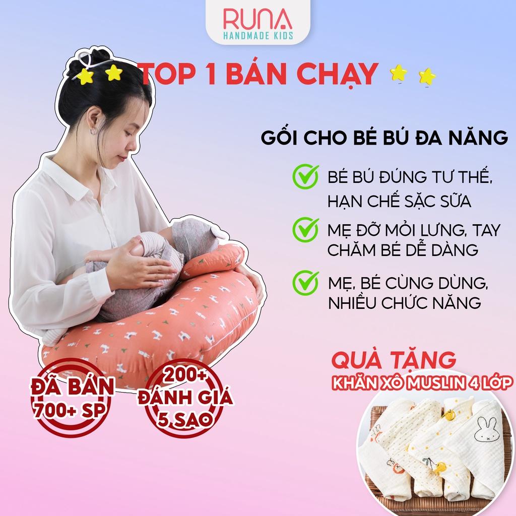 Gối cho bé bú đa năng cao cấp RUNA KIDS chất liệu Cotton Hàn 100% cao cấp mềm mịn thoáng mát an toàn cho da bé