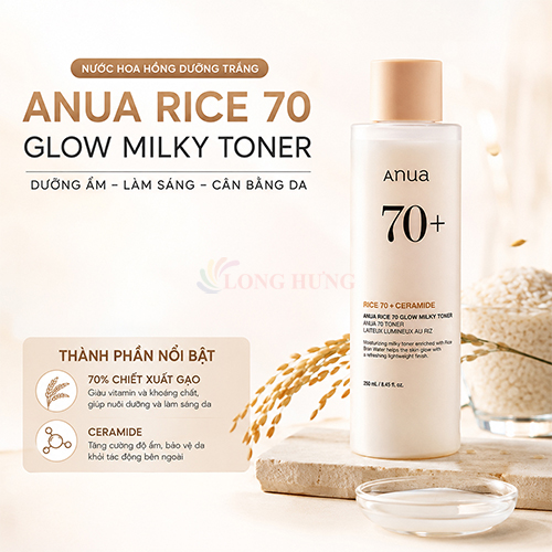 Nước hoa hồng dưỡng sáng Anua Rice 70 Glow Milky Toner (250ml) - Hàng chính hãng