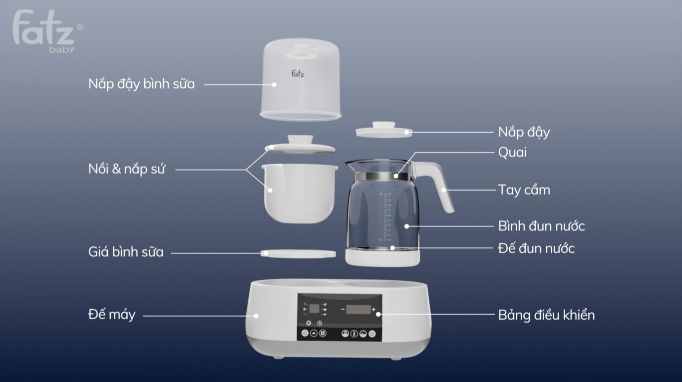 Bình thủy tinh thay thế cho máy đun và hâm nước điện tử Fatz Baby multimax 1/ multimax 2/ multimax 3 Hàng chính hãng