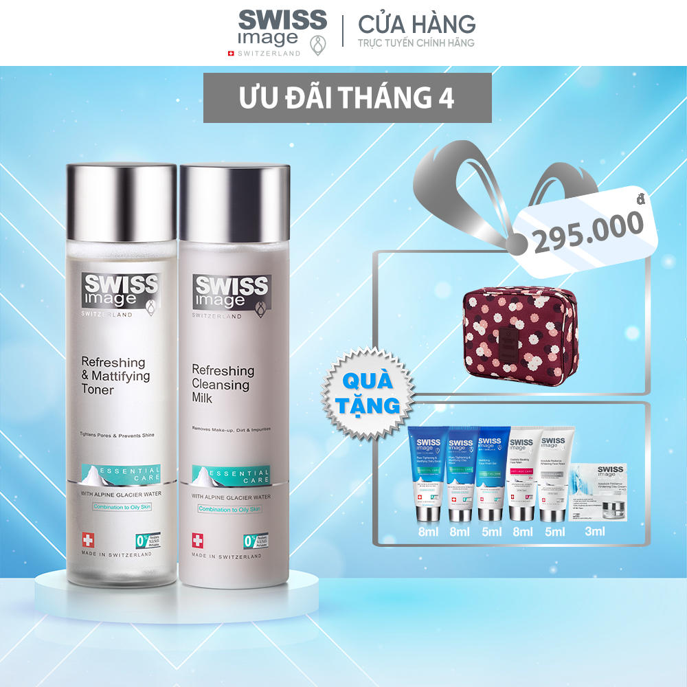 Bộ đôi Skincare Swiss Image sữa rửa mặt và nước cân bằng làm sạch sâu ngừa mụn kiểm soát dầu thừa