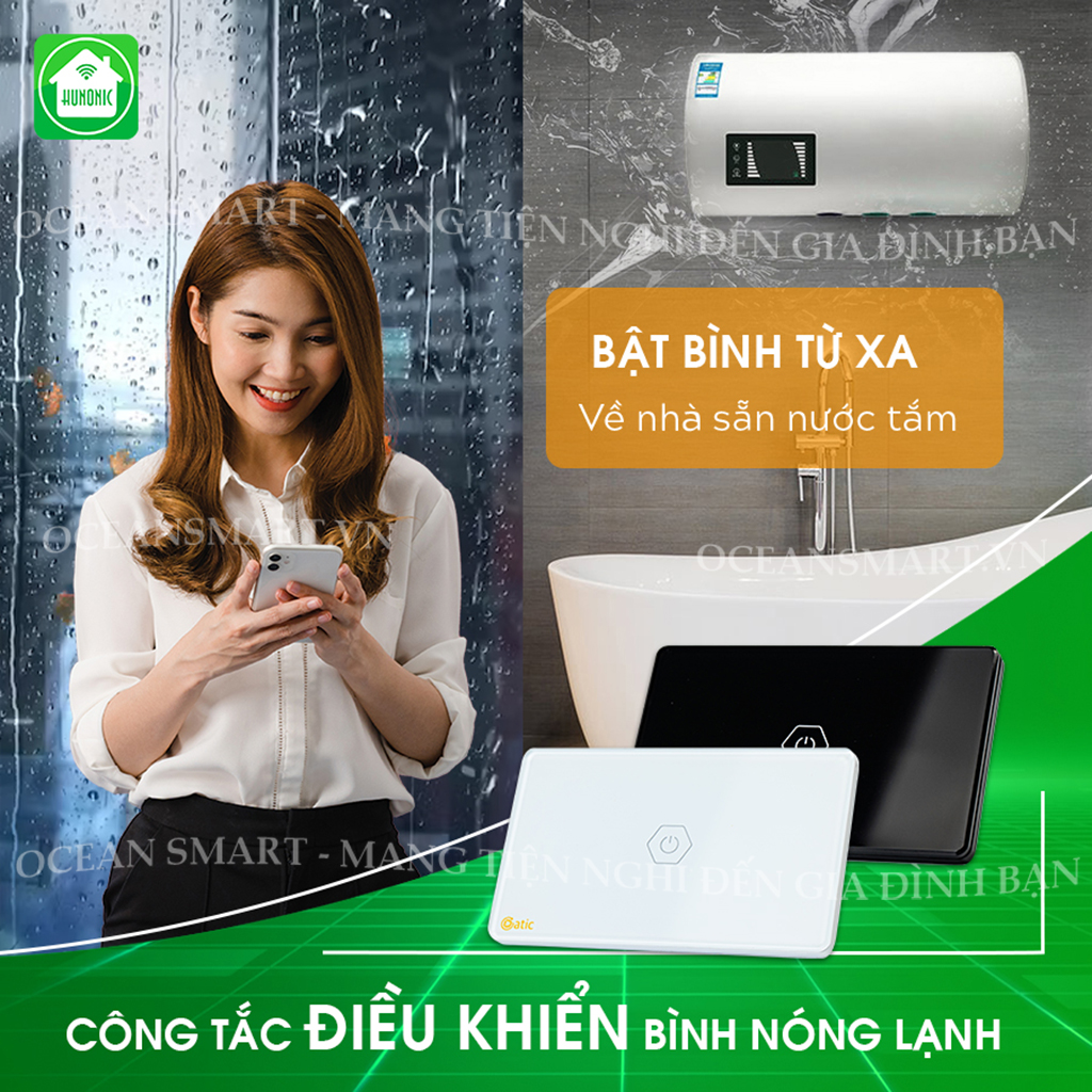 Công Tắc Thông Minh Wifi, Công Tắc Chống Giật Cho Bình Nóng Lạnh Hunonic Datic - DTSWU1