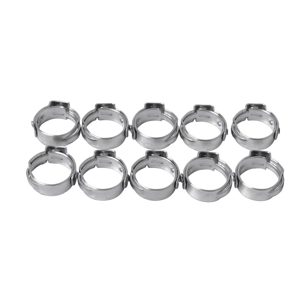 10 Pieces Stainless Steel Single Ear Hose Clamps 8.8mm-10.5mm Adjustable