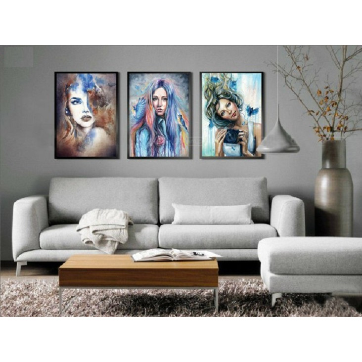 Bộ tranh 3 Bức - Tranh treo tường phòng khách- tranh Mỹ Nhân 60057/Gỗ MDF cao cấp phủ kim sa/ Chống ẩm mốc, mối mọt/Bo viền góc tròn