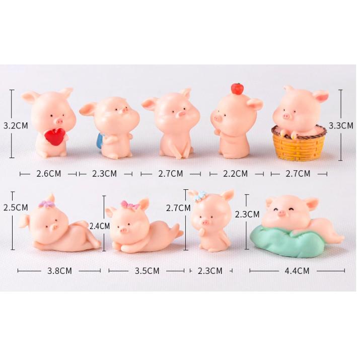 Mô hình 09 chú lợn hồng ngộ nghĩnh trang trí tiểu cảnh, móc chìa khóa, DIY