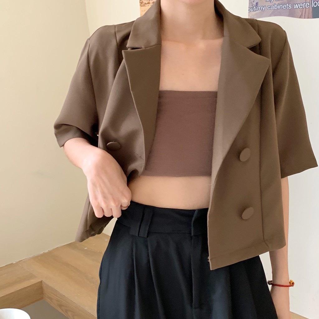 Áo Khoác Blazer Tay Ngắn – Cổ Vest Dáng Croptop Thời Trang Thanh Lịch Cho Nữ