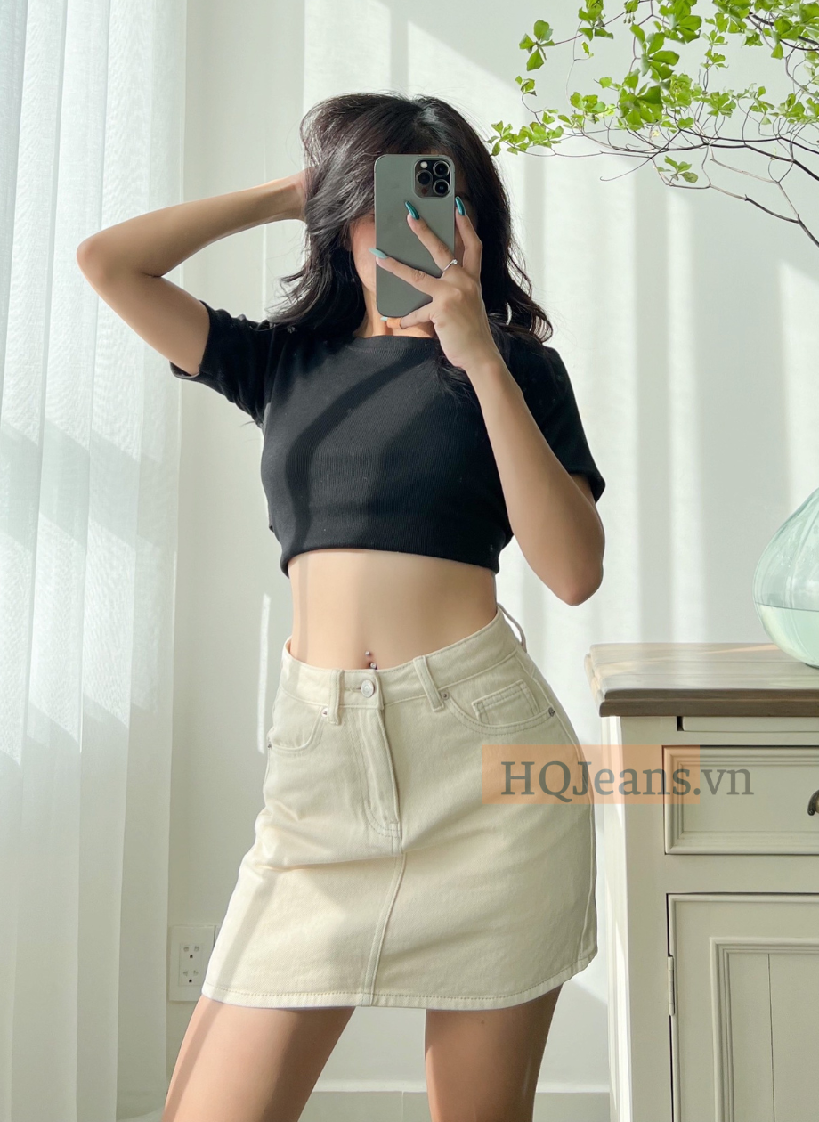 Chân váy jeans nữ chữ A HQJeans cotton đanh độ bền cao bên trong có lót mẫu thiết kế mới nhất HQ79