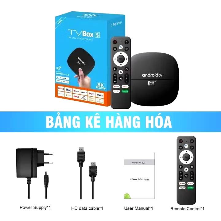 Box TV98 Pro Ram 8G+128G, Android 13.0, Bluetooth 4.1 Điều khiển giọng nói Tiếng Việt, xem 108 kênh truyền hình+Youtube, Hàng nhập khẩu