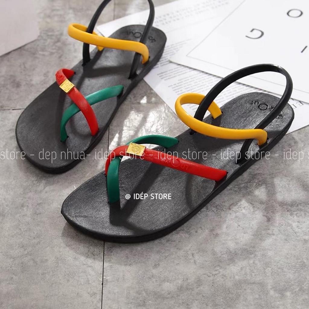 Dép sandal nữ quai da chéo BackOut đế cao su đi mưa iDÉP - GL049