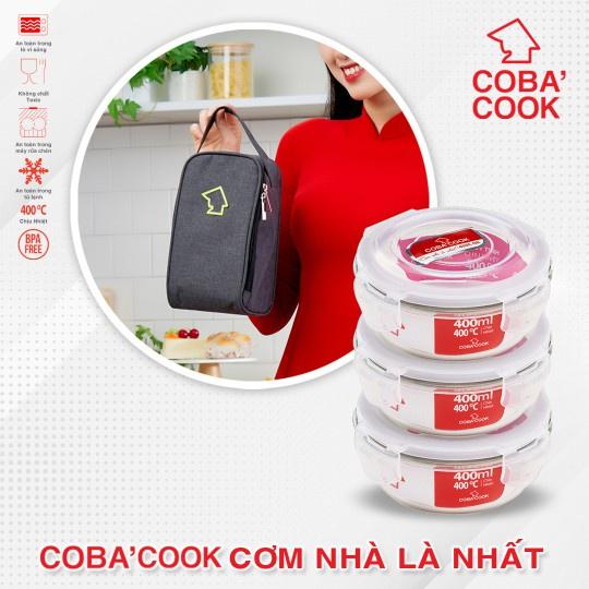 Bộ 2 hộp thủy tinh COBA'COOK đựng thực phẩm chịu nhiệt hình tròn dung tích 400ml- CCR42