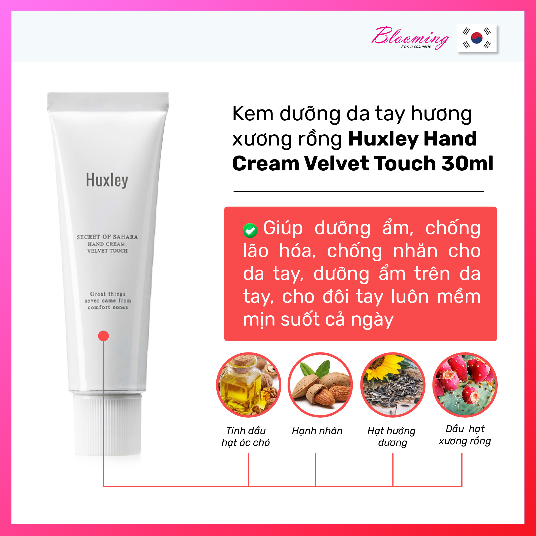 Kem dưỡng da tay mềm mịn, chống lão hoá Huxley Hand Cream Velvet Touch 30ml