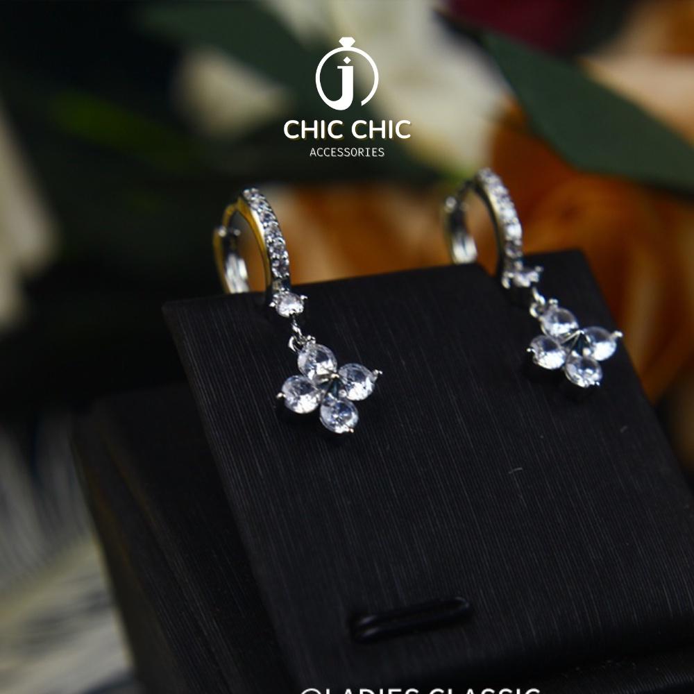 Bông tai Nữ Cá TÍnh Bạc Dạng Móc Hình Cánh Hoa Đính Đá Zircon Lấp Lánh | Bông Tai Chic Chic A72