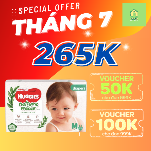 Tã Dán Siêu Cao Cấp Huggies Platinum Naturemade M64