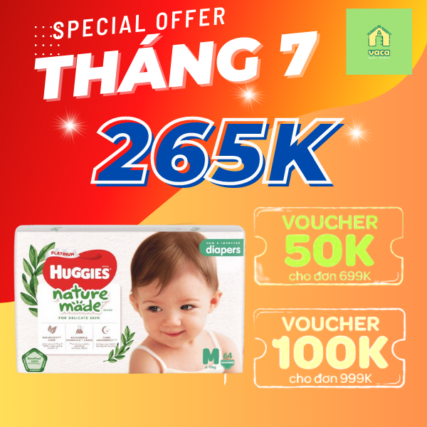 Tã Dán Siêu Cao Cấp Huggies Platinum Naturemade M64 (64 Miếng)