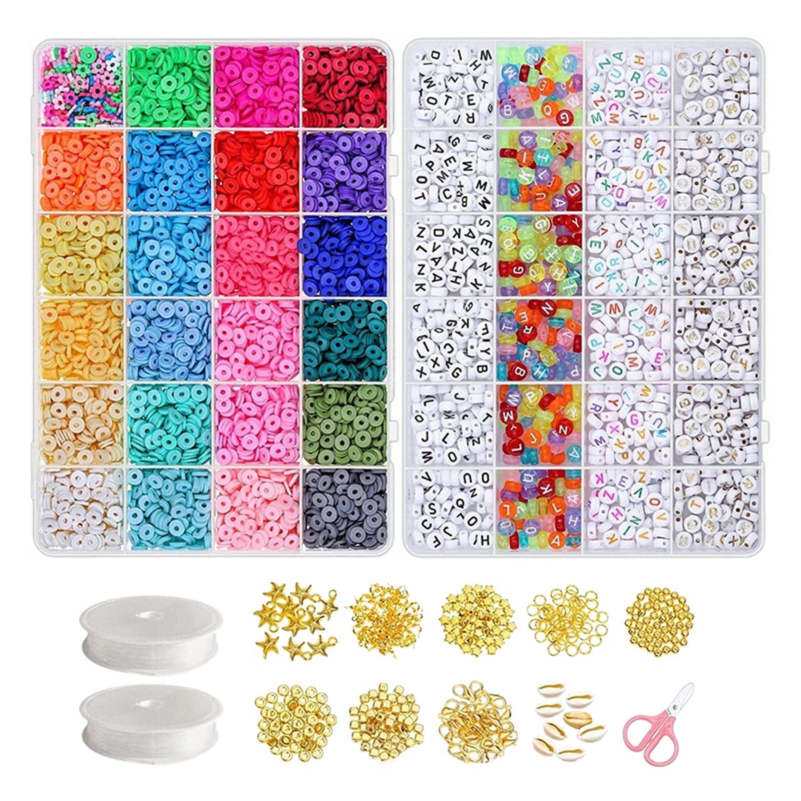 Polymer Clay Beads Set DIY Craft Decoration Handicrafts with Lobster Claw Clasps Disc/Flat Round Beads Beading for Loose Beads Bracelet