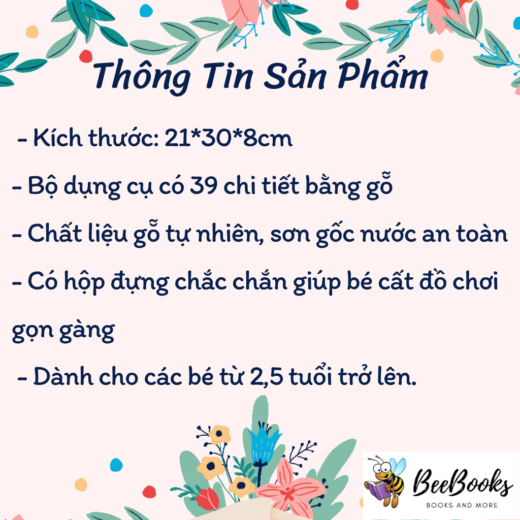 Đồ Chơi Bộ Dụng Cụ Kỹ Thuật Sửa Chữa Bằng Gỗ 39 Chi Tiết Cho Bé- Đồ chơi gỗ an toàn giúp bé phát triển tư duy