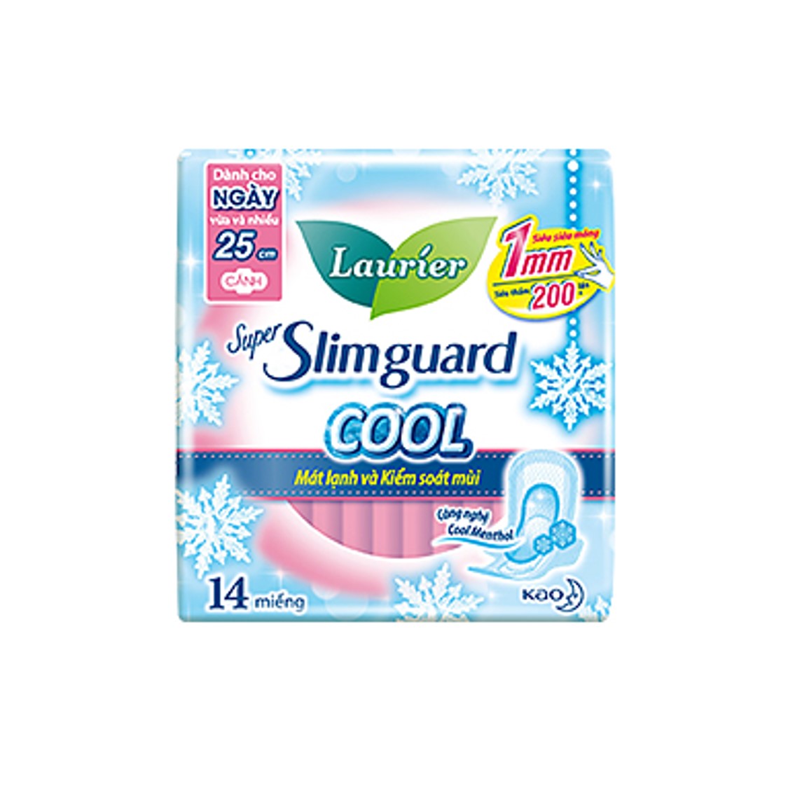 Combo 3 gói Băng Vệ Sinh Ban Ngày Laurier Super Slimguard Cool Mát Lạnh - Kiểm Soát Mùi Siêu Mỏng Cánh 1mm (25cm-14M)