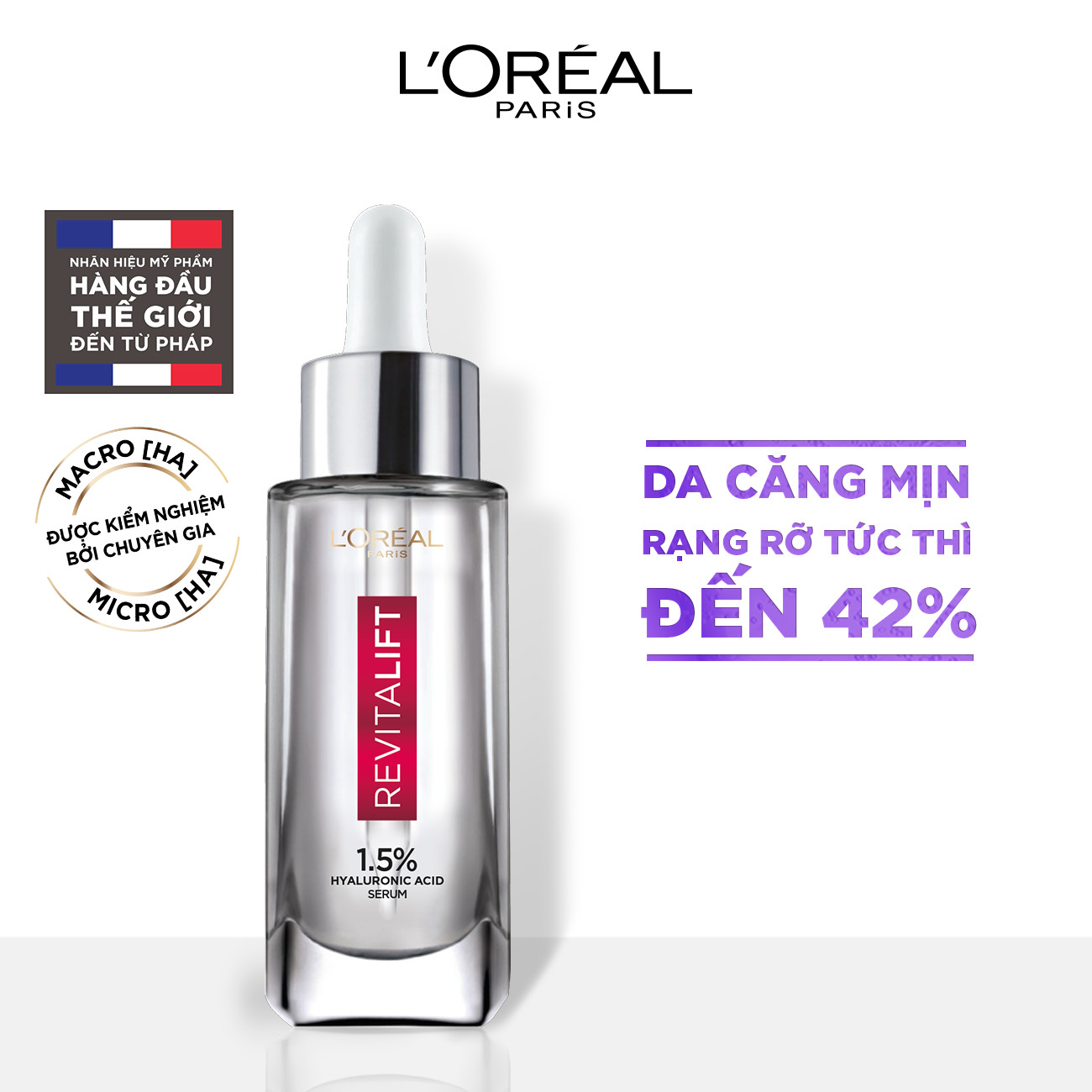 Bộ sản phẩm Serum siêu cấp ẩm Hyaluonic Acid 1.5% &amp; Dưỡng chất căng mướt da L'Oreal Paris