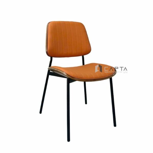 Ghế ăn nệm pvc ốp gỗ chân sắt ECO 48A-P Nội thất Capta Ghế phòng ăn cao cấp thân Polywood có nệm bọc giả da dễ vệ sinh chân sắt sơn màu đen bền bĩ dinning chair hcm