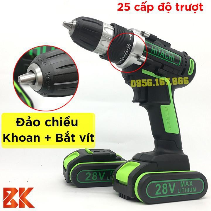 Máy Khoan PIN HITACHI 28V 2 Chức Năng - TẶNG Kèm Đầu Cọ Máy Khoan - Pin 5 Cell - Máy Khoan Gỗ, Máy Bắt Vít HITACHI 28V