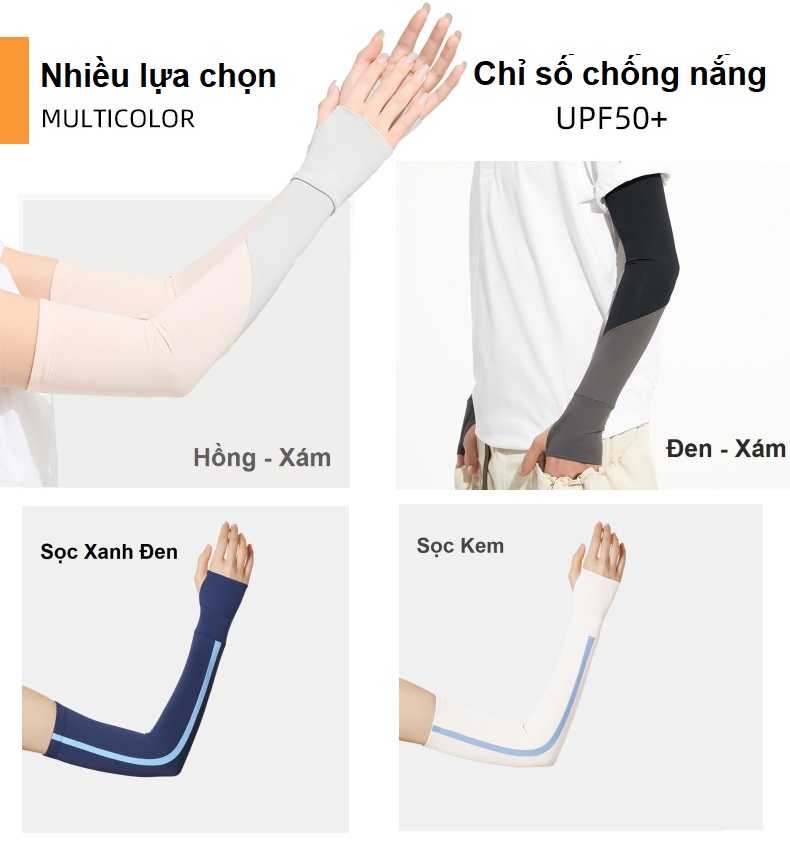 Găng tay chống nắng lụa băng phối 2 màu thời trang | Dòng -5 độ cao cấp | Găng tay xỏ ngón che nắng - Loại dài 48CM