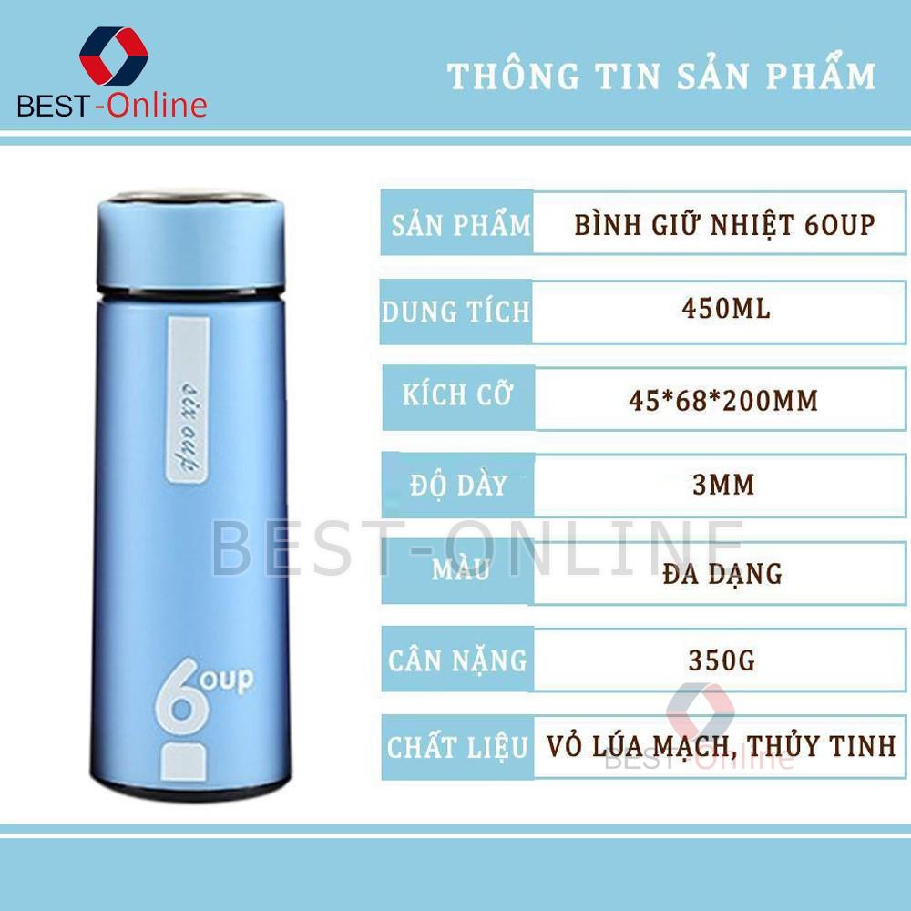 Bình nước thủy tinh giữ nhiệt bọc nhựa 6OUP 450ml siêu tiện lợi