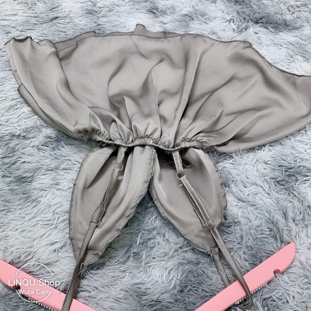 Đồ ngủ sexy 2 dây chất satin phối ren áo tầng mặc ngủ gợi cảm có mút ngực