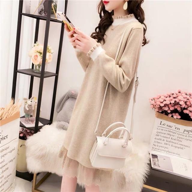 Váy len dáng suông chân ren Cao cấp