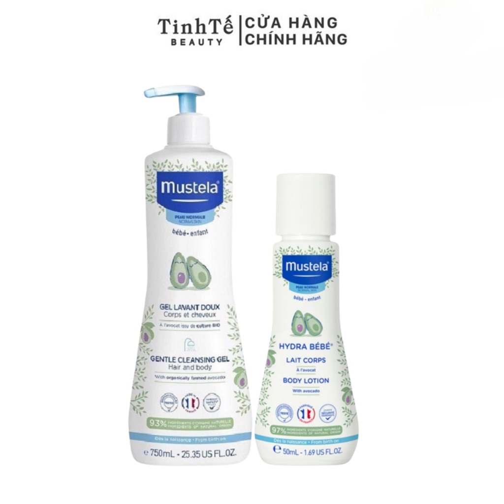 Combo Sữa tắm gội cho em bé da thường Mustela Gentle Cleansing Gel+Kem Dưỡng Mustela Hydra Bebe Lotion 50ml